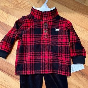 Carters red and black plaid fleece set 9 mos